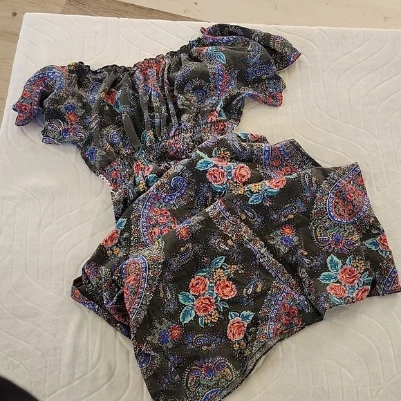 Vintage Kayser Floral Paisley Off-Shoulder Rouched Empire Waist Long Dress. Med. - Picture 8 of 10